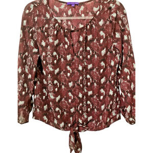 Women's Pullover Top Size XS Balloon Sleeve Ties At Hem Keyhole Neck Snake Print